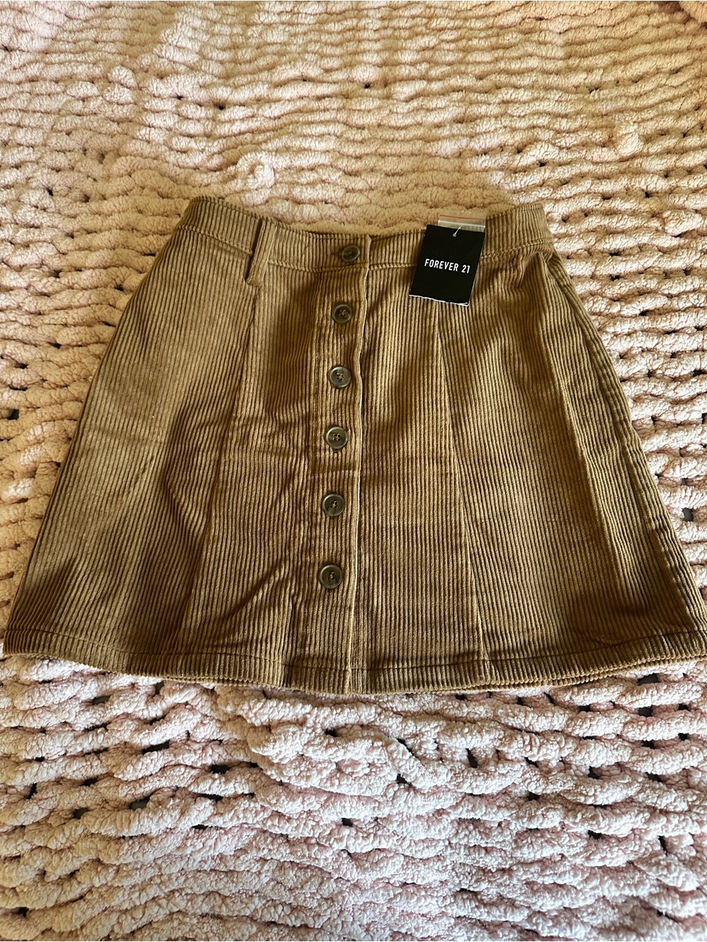 Forever 21 Tan Corduroy Button-Front A-Line Mini Skirt